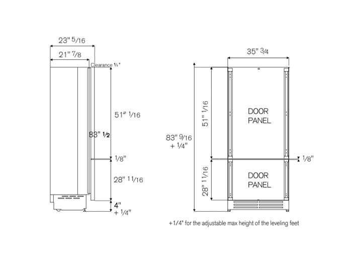 36 Bottom Mount Built-in Refrigerator with Ice Maker and Internal Water Dispenser | Bertazzoni