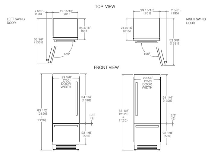 30 inch built-in Bottom Mount Refrigerator with ice maker, stainless steel | Bertazzoni