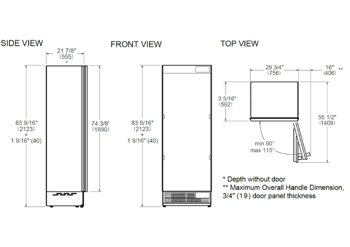 30 Built-in Refrigerator Column with Internal Water Dispenser, Reversible Door | Bertazzoni