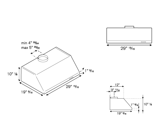 30 Wallmount Canopy Hood, 1 motor CFM 600 | Bertazzoni