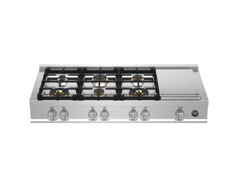 48 Gas Rangetop 6 brass burners + electric griddle | Bertazzoni - Stainless Steel