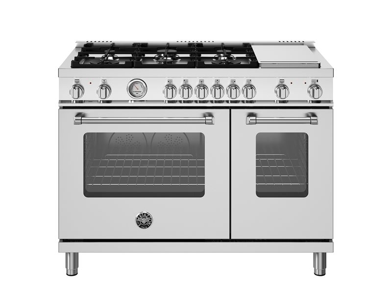 48 inch Dual Fuel Range, 6 Burners and Griddle, Electric Oven | Bertazzoni - Stainless Steel