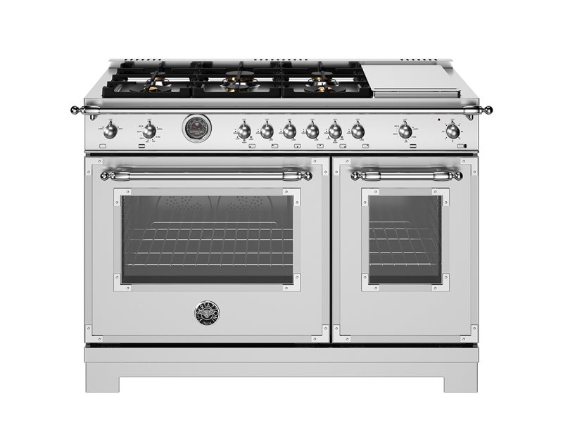 48 inch All-Gas Range 6 Brass Burner and Griddle | Bertazzoni - Stainless Steel