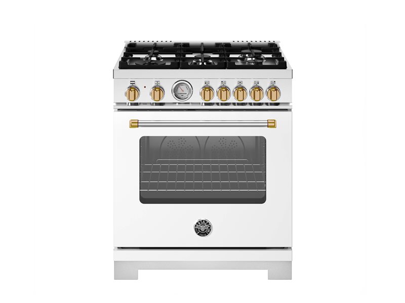 30 inch Dual Fuel, 5 Burners, Electric Oven - Gold Accents