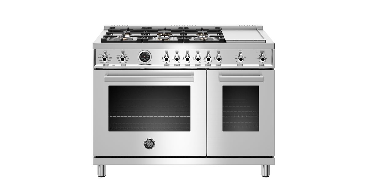 48 inch Dual Fuel Range, 6 Brass Burners and Griddle , Electric Self ...