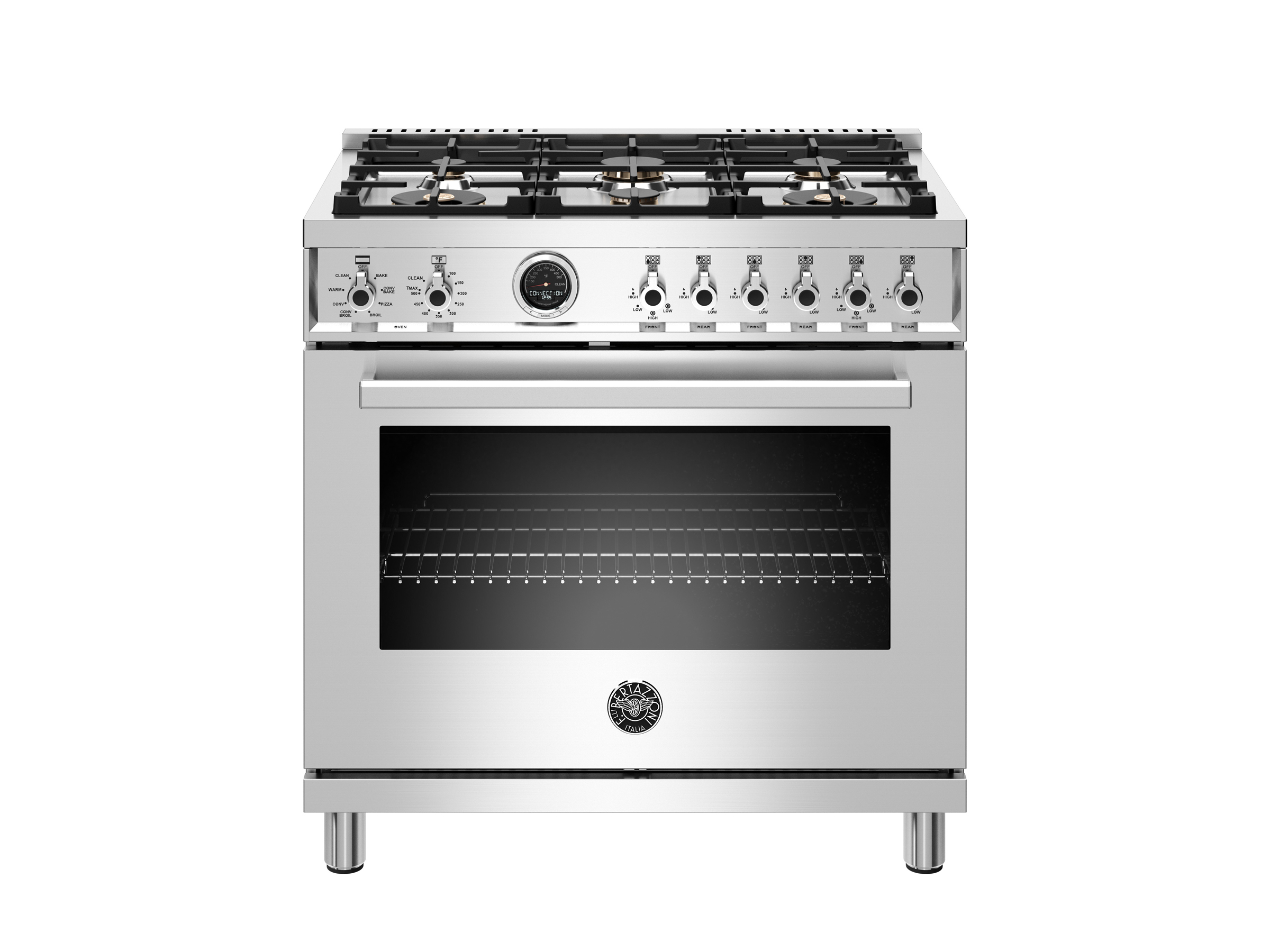 36 Inch Dual Fuel Range 6 Brass Burner Electric Self Clean Oven