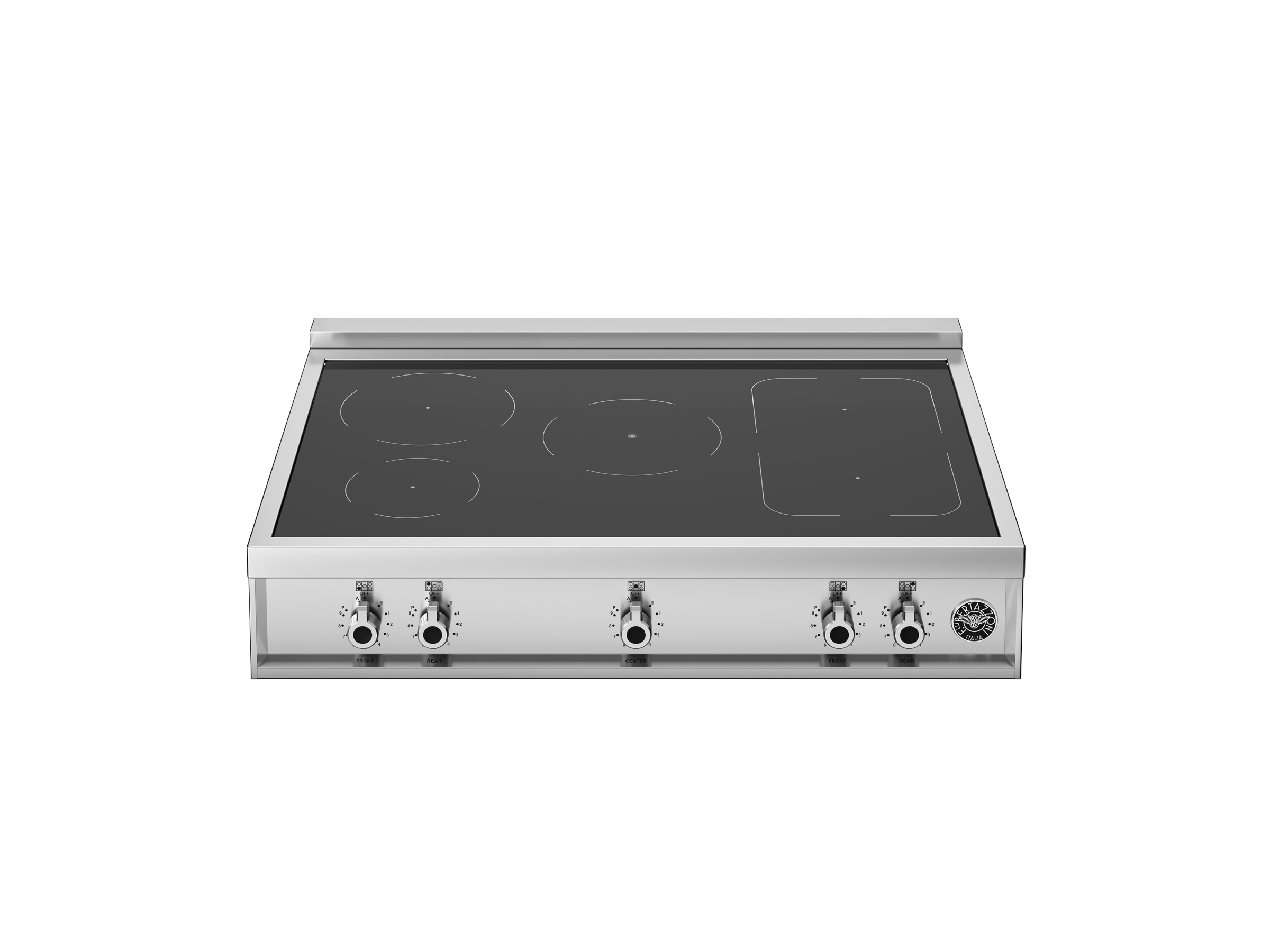 ELEKTHERMAX gas stove with 6 burners, electric oven, 2 pan support grids  and 1 griddle plate