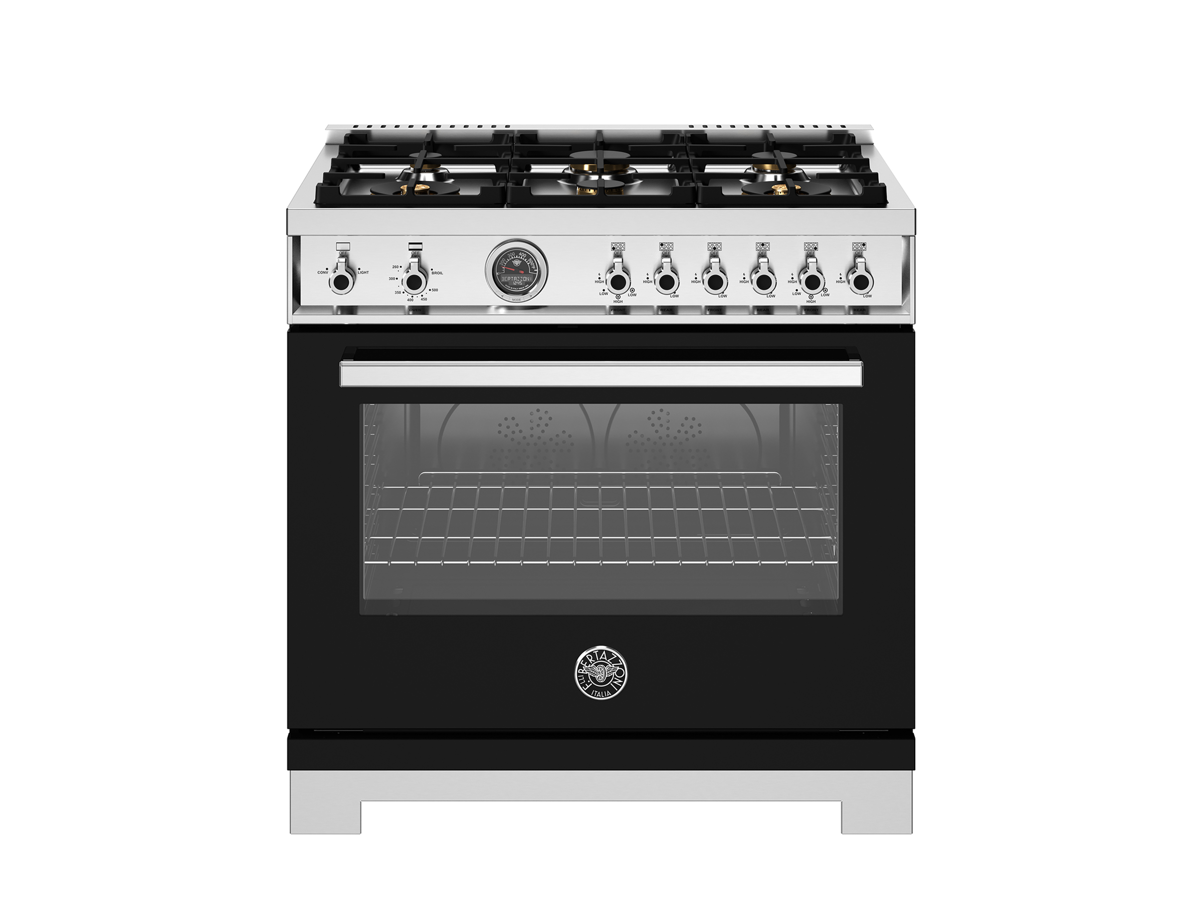 Bertazzoni - HER366BCFEPAVT - 36 inch Dual Fuel Range, 6 Brass Burner and  Cast Iron Griddle, Electric Self-Clean Oven Heritage Series