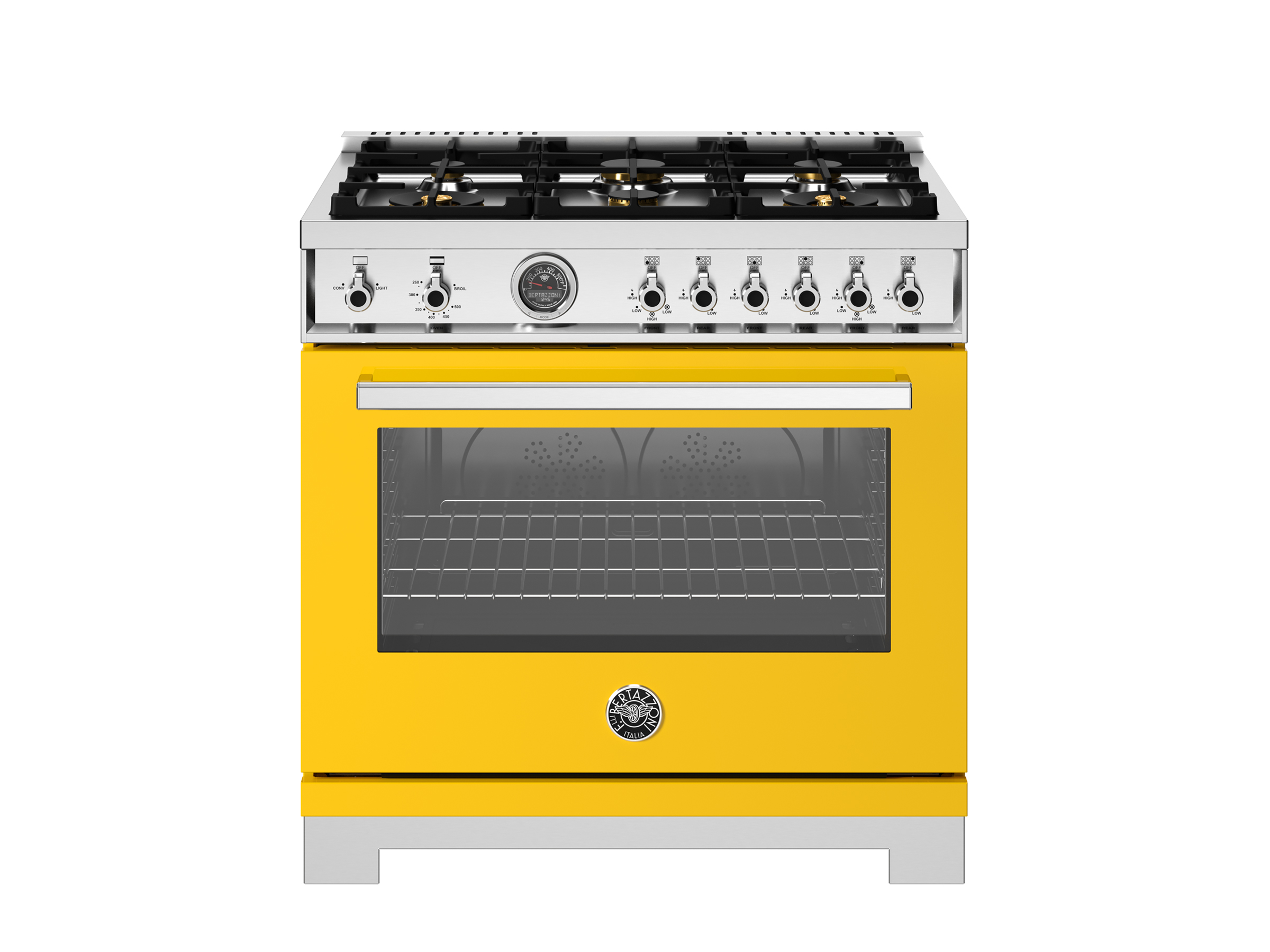 Bertazzoni - HER366BCFEPAVT - 36 inch Dual Fuel Range, 6 Brass Burner and  Cast Iron Griddle, Electric Self-Clean Oven Heritage Series