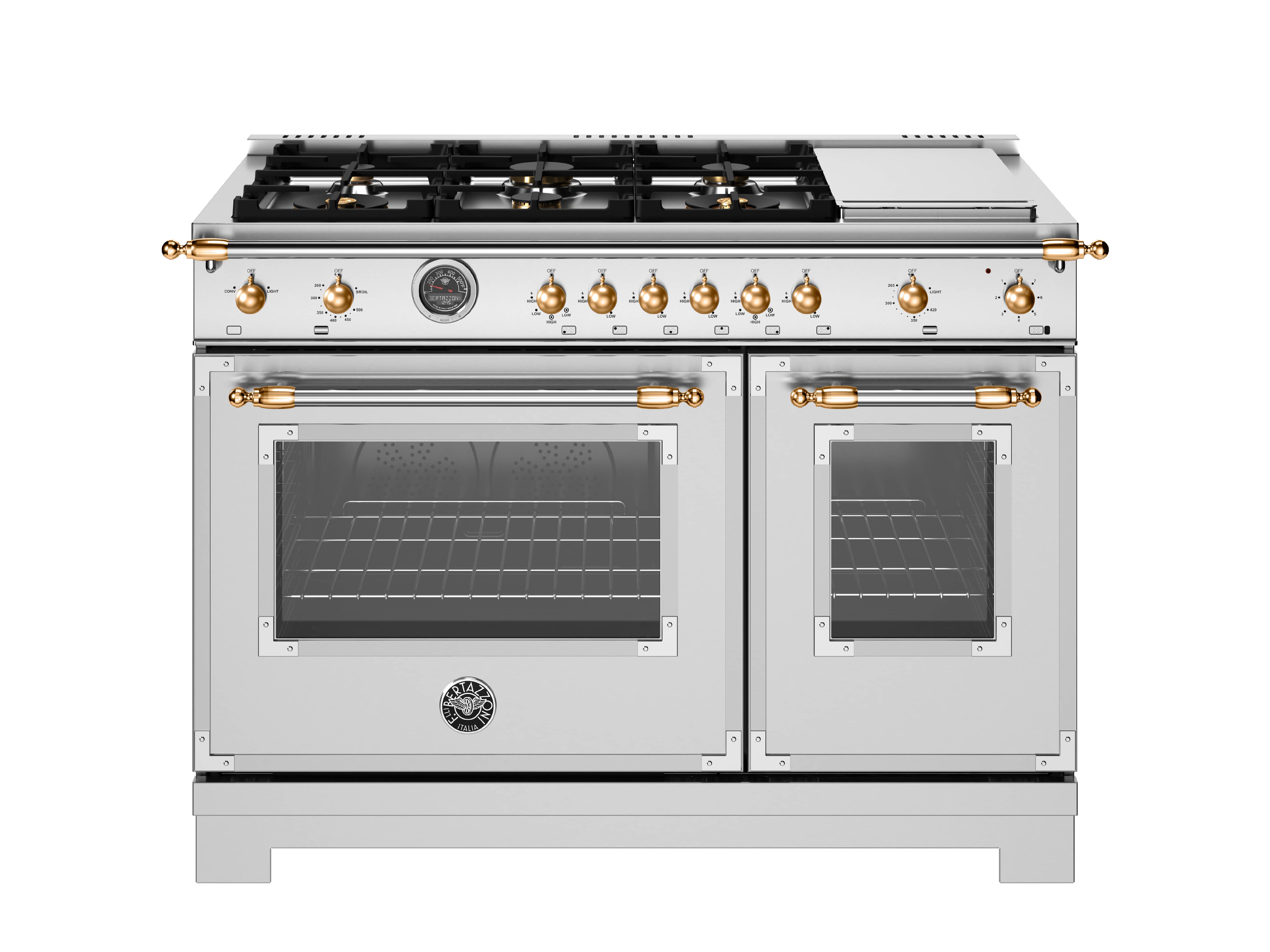 Straight Premium GILDED EDGE MODEL 10こ 48 inch All-Gas Range 6 Brass Burner and Griddle - Gold Accents