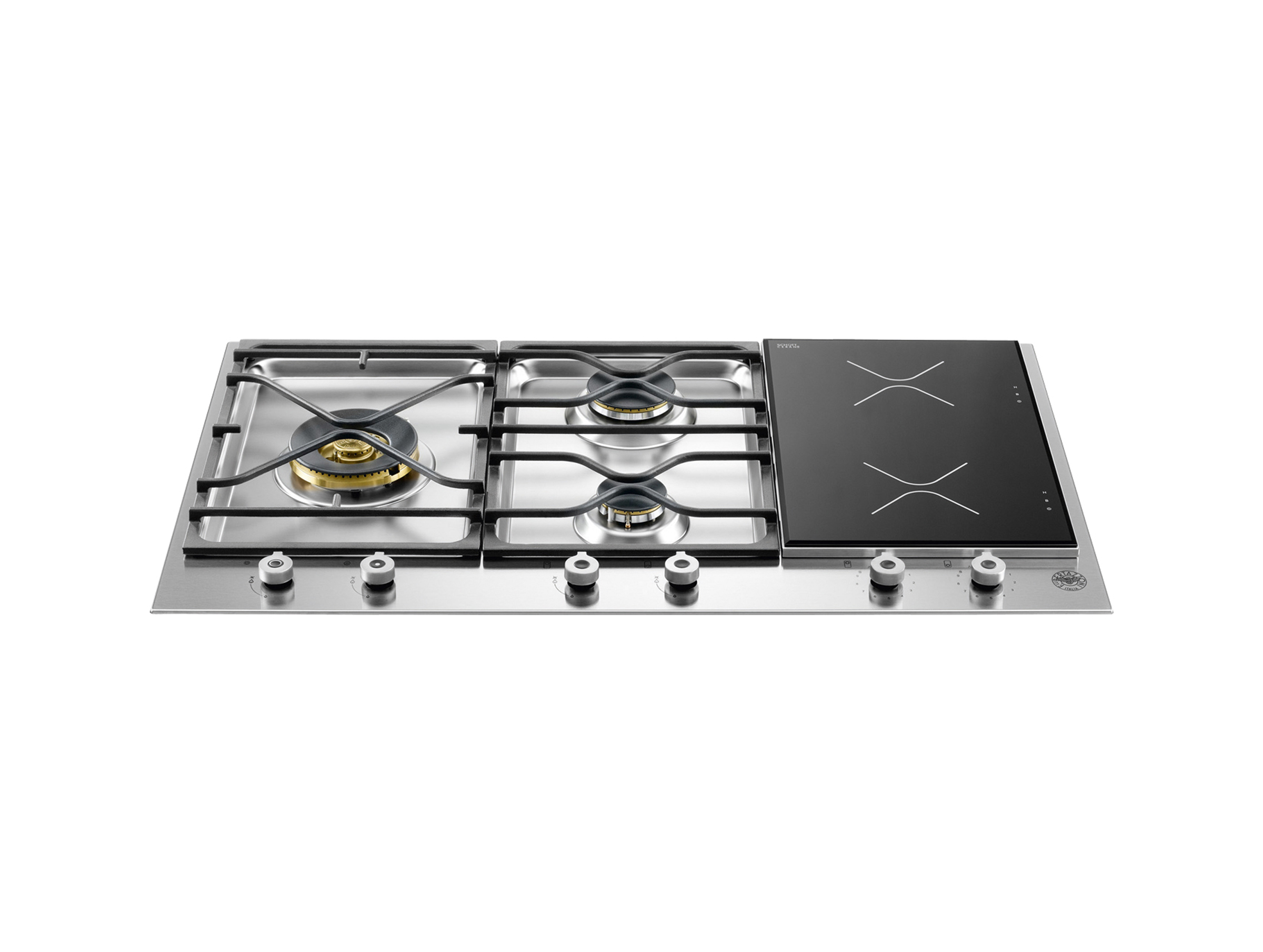 Stainless Steel Induction Gas Range 36 segmented cooktop 3 burner and 2 induction zones bertazzoni stainless steel